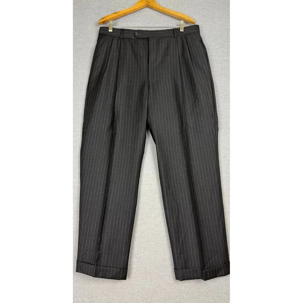 John W. Nordstrom Loro Piana Super 110s Wool Pinstripe Suit 44L 35x29 Gray